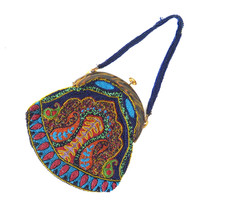 Antique 1920s Art Deco Blue Orange Beaded Celluloid Patterned Evening Bag Purse