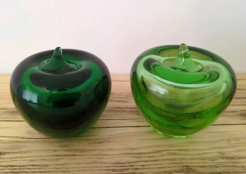 Pair green art glass - art,