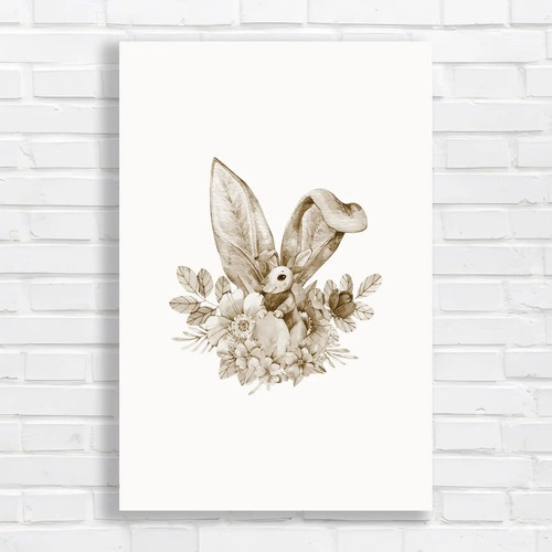 Whimsical rabbit floral sepia - floral,