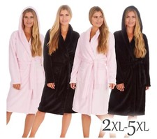 Ladies Dressing Gown Plush Fleece Hooded Soft Fluffy Pink Loungewear Nightwear