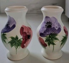 Pair of Small Radford Vases - Red & Purple Anemones 10.5 cm Tall