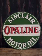 OLD VINTAGE SINCLAIR OPALINE GASOLINE PORCELAIN GAS STATION MOTOR OIL SIGN 12".