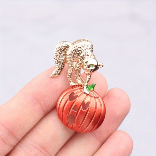 Kitty pumpkin brooch - pumpkin, halloween
