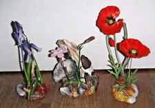 3 Exquisite Boehm Porcelain Flower Figurines Poppy Bluebell & Cheddar Pink