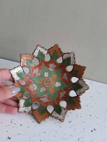 Indian brass enamelled trinket - brass,
