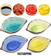 4pcs Ceramic Soy Sauce Dishes Leaves Shape Bowls Mini Side Seasoning Dish Sushi 