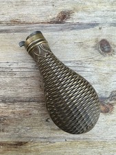 Antique  Patent Brass & Copper Powder Flask Basket Weave