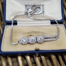 Diamonique 925 Sterling Silver Bracelet, Sparkly Simulated Diamonds, Slider