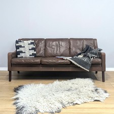 Original Vintage Danish 1970s Brown Leather Three Seat Sofa