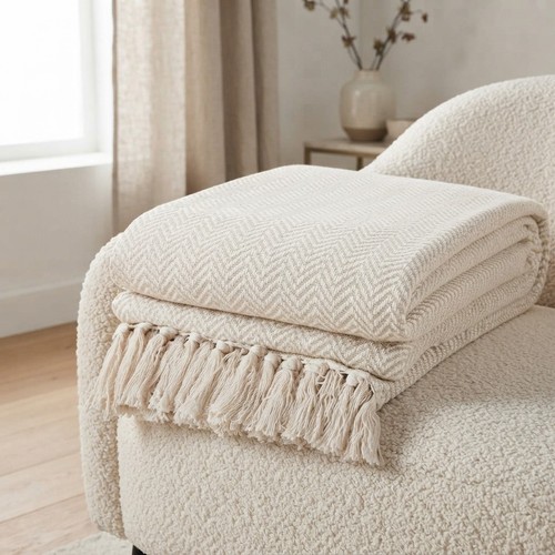 Ivory cotton throw blanket - ivory,