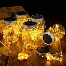 Solar Power Mason Jar Lid String Fairy Lights LED Outdoor Garden Wedding Party