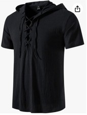 LUC MATTON Tunic Shirt Lace Up hood  retro medieval pirate viking