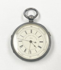 18 Size Sterling Silver Center Seconds Patent Decimal Chronograph Pocket Watch
