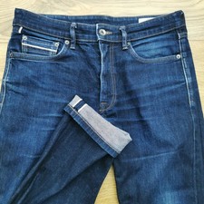 M&S Jeans Mens W32 L31 Blue Selvedge Slim Fit Leg Japanese Denim Stretch