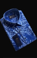 Gabicci Short Sleeve Casual Shirt, Large, Blue Fern Leaf, 100% Cotton, BNWT