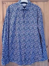 Primark Mens Long Sleeve Slim Fit Navy Floral Shirt Size Medium New Without Tags