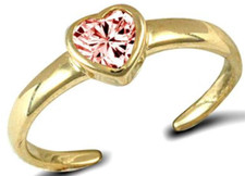 9CT Gold Toe Ring Pink Cubic Zirconia Heart Design 9 Carat Yellow Gold New Boxed