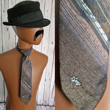 VINTAGE Allyn St George Tie in Brown/Blue Pattern Polyester 1980s Geek AE19