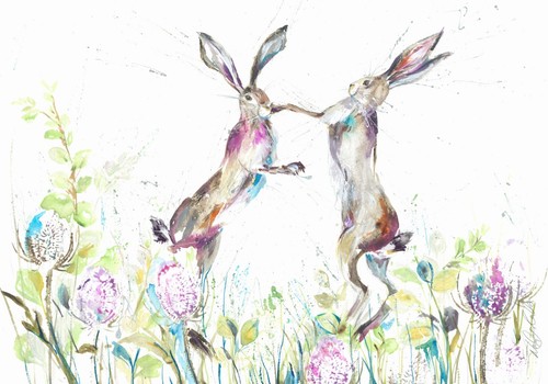 Watercolour boxing hares - a4,