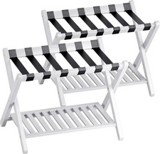 SMIBUY Luggage Rack, Set of 2, Foldable Bamboo Suitcase Stand with Storage Shelf