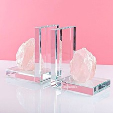 Rose Quartz Bookends Quality Pink Crystal Heavy Glass Book Holder Home Art Decor