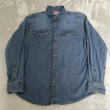 Wrangler Men’s Denim Shirt Blue Size Medium Western Pearl Snap Vintage