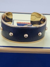 Aspinal Of London Black Snake-Stamped Leather And Gold Tone Open Cuff