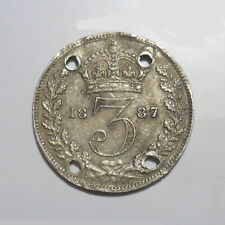 3d 1887 VICTORIA COIN 925 STERLING SILVER THREE PENCE THREEPENNY PIECE PIERCED