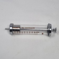 Vintage Everett 20ml Glass & Steel Medical "New Interchangeable" Syringe