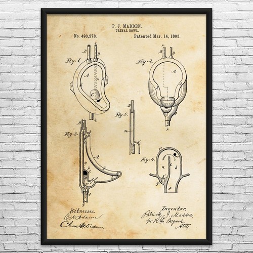 Urinal bowl patent - bowl, wall