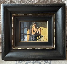 Fabian Perez 'Saba At The Balcony' (Black Dress) VII Original Signed Painting