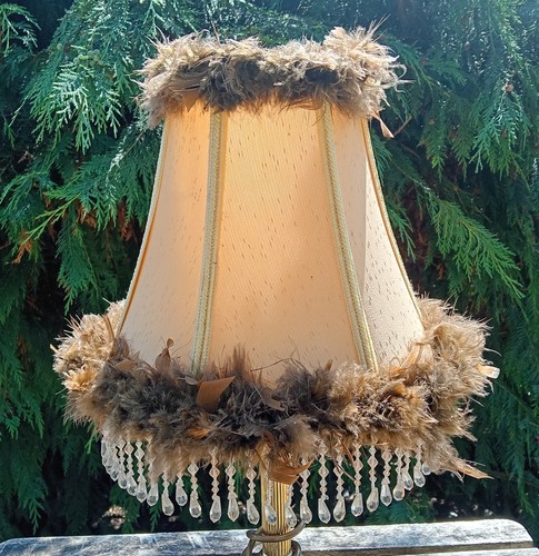 Vintage silk lampshade - lampshade, feather