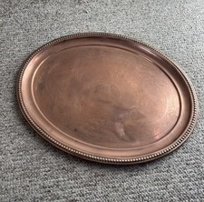 VINTAGE ANTIQUE ARTS AND CRAFTS SOLID COPPER TRAY BY J S & S JOSEPH SANKEY OVAL 