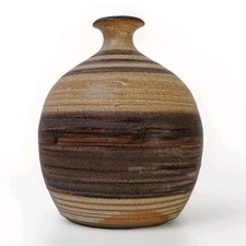 British Yorkshire Studio Pottery Stoneware Beverley Bulbous Vase Rustic Signed 