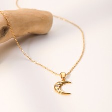 18ct Gold-Plated Moon Pendant Necklace with Cubic Zirconia Design 2 (18 inches)