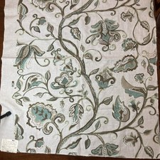 VTG Hand-Printed Crewel Fabric Sample Linen Rayon Blend Smithson Inc 35” X 26”