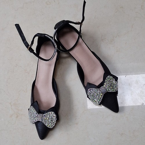 Black satin sparkle ankle - black,