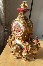 Stunning Porcelain Panel PH Mourey Gilt Metal Antique French Clock For Repair