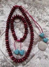 lola rose rose  Red With Turq Hearts necklace And Bracelet Set