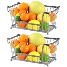 2 x Chrome Vegetable Fruit Rack Basket Tray Storage Kitchen Stackable Organiser