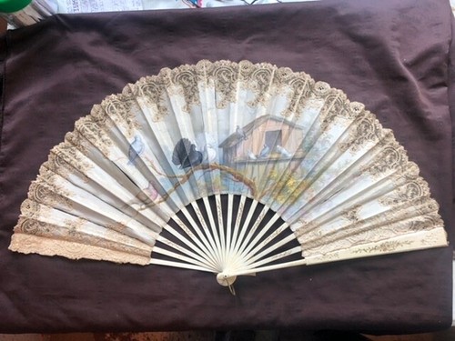 Antique hand painted fan - fan,, with