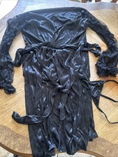 Silky Black Robe  Lace Arms Thong And Belt One Size