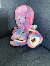 Pink/Purple Tie Dye Octopus Soft Toy Plush  9” 23cm King Cuddly Sea Creature