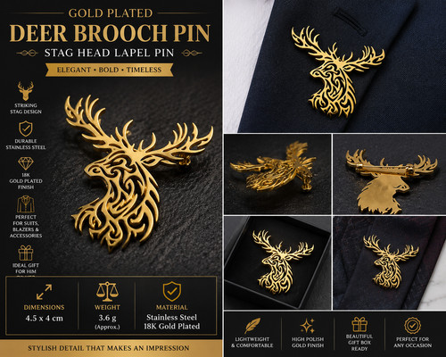 Gold plated deer brooch - brooch, pin