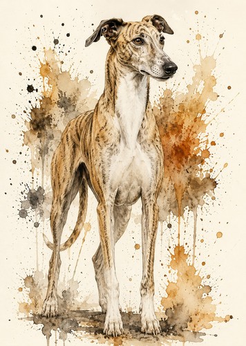 Lurcher art print colour - a4,