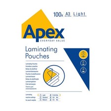 Fellowes Apex Light Duty A3 Laminating Pouches 150 Micron Clear (Pack of 100) 60