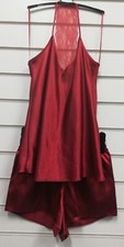 LADIES EX CHAIN STORE RED BLACK SATIN CAMI SHORT PYJAMA SET UK SIZS 8,10 ,12