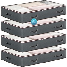 4x 90L Under Bed Storage Container With Clear Window For Blanket Bedding Clothes