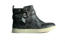 Next Girls Silver Black Zip Up Buckle Faux Leather Ankle Boots Junior Size 9-3