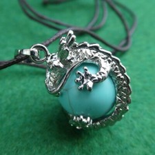 SILVER-TONE DRAGON ON GEMSTONE PENDANT NECKLACE ELIZA BLUE JEWELLERY TURQUENITE